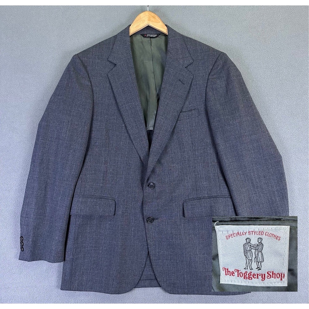 Toggery Shop Blazer Jacket Mens 41 Regular Grey Glen Plaid Wool Vintage USA